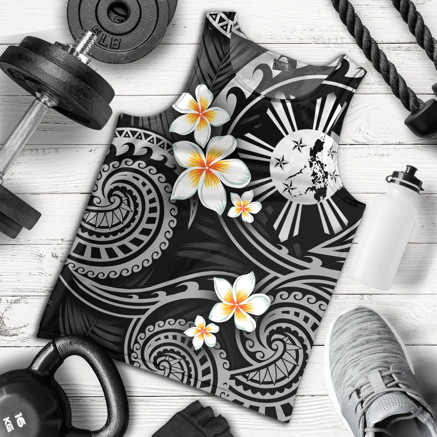 Philippines Filipinos Tank Top Plumeria Flowers Tribal Motif Style