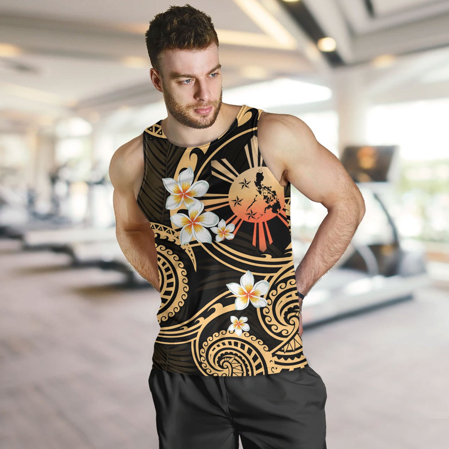 Philippines Filipinos Tank Top Plumeria Flowers Tribal Motif Style