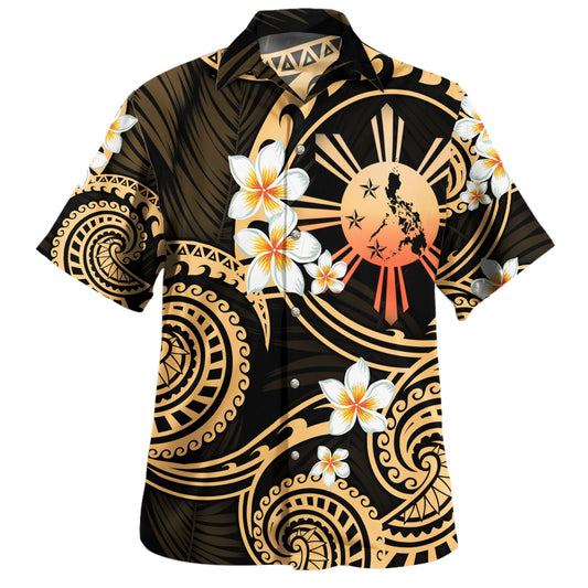 Philippines Filipinos Hawaiian Shirt Plumeria Flowers Tribal Motif Style