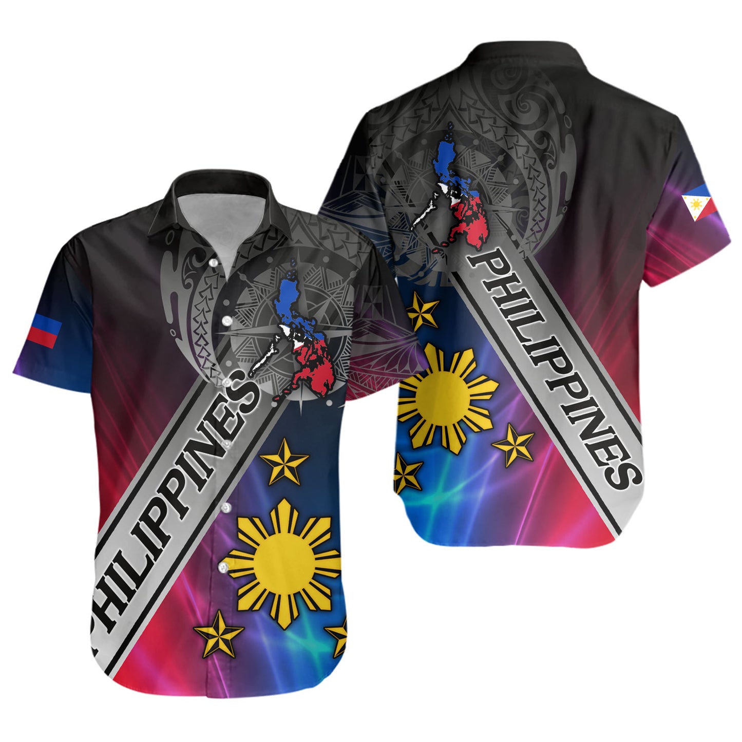 Philippines Filipinos Short Sleeve Shirt Seal Map Curve Style