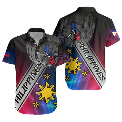 Philippines Filipinos Short Sleeve Shirt Seal Map Curve Style