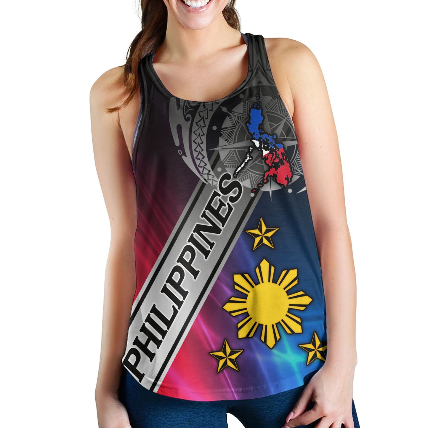 Philippines Filipinos Women Tank Seal Map Curve Style