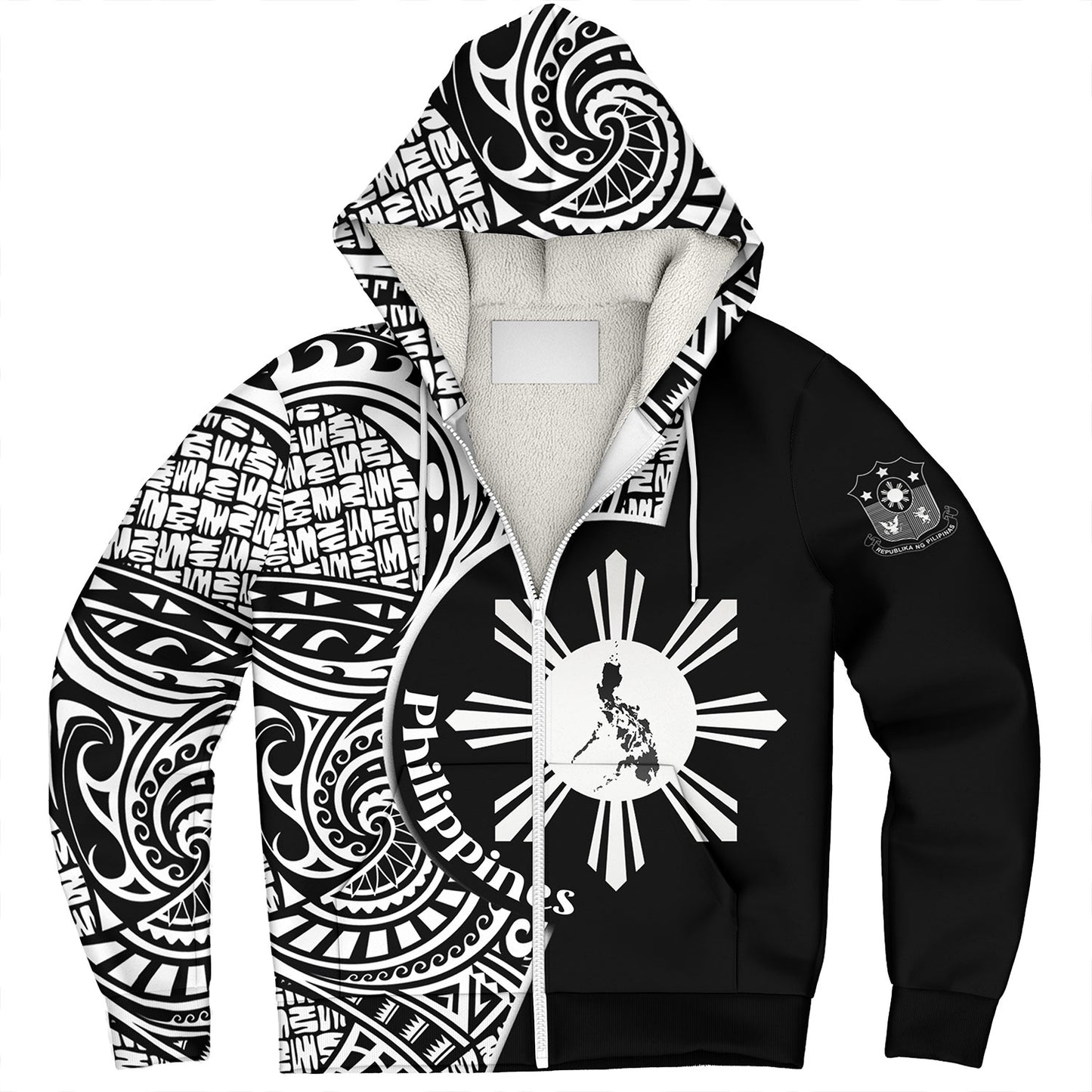 Philippines Filipinos Custom Personalised Sherpa Hoodie Sun And Map Lauhala Patterns Style