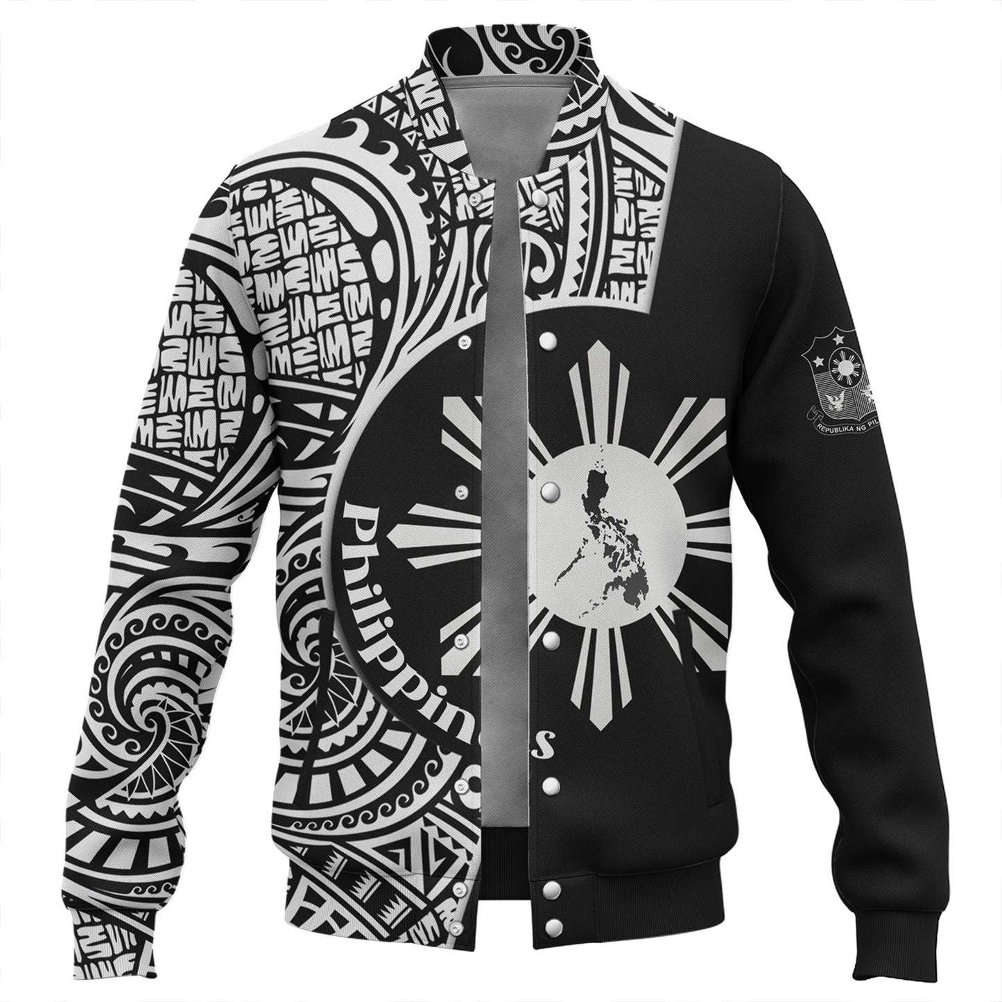 Philippines Filipinos Custom Personalised Baseball Jacket Sun And Map Lauhala Patterns Style