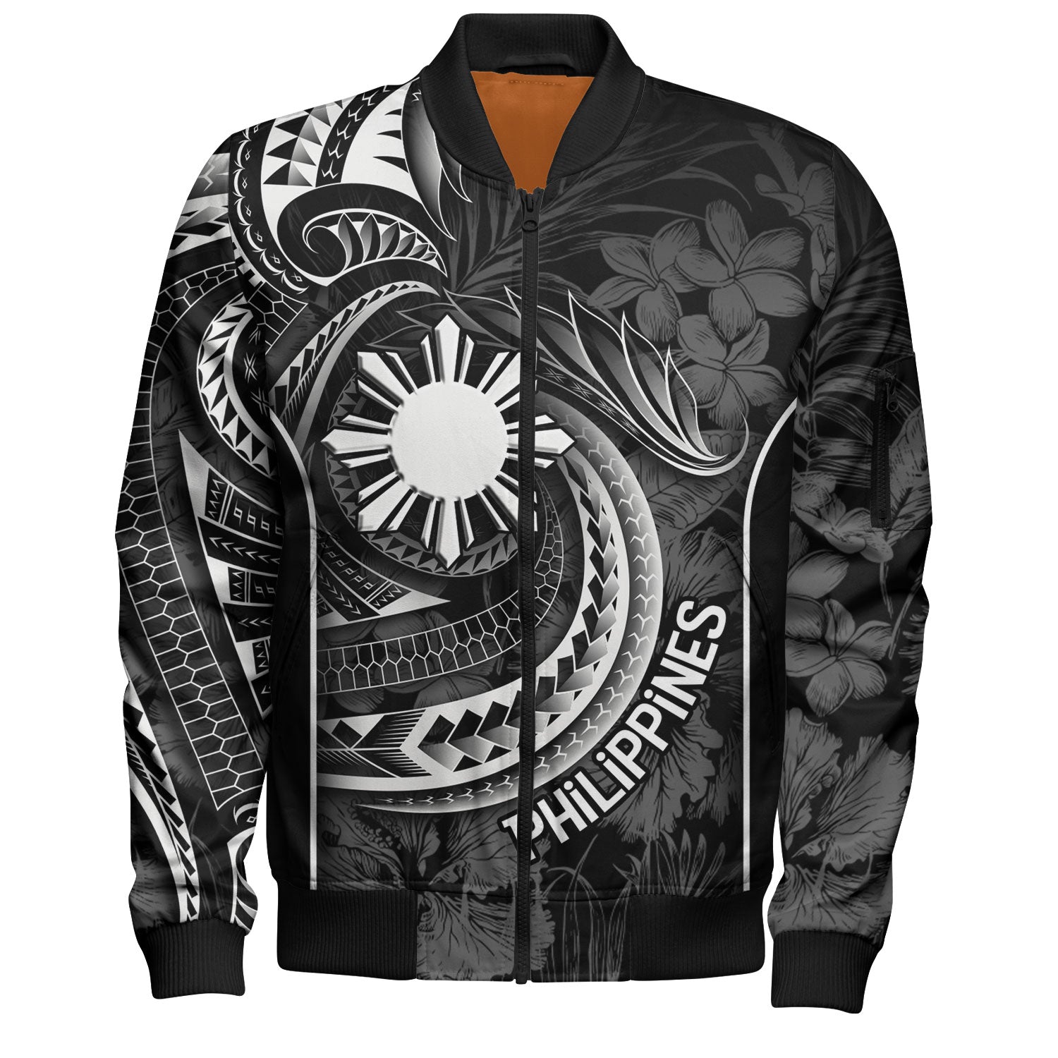 Philippines Filipinos Custom Personalised Bomber Jacket Sun Tribal Patterns Tropical Flowers Curve Style