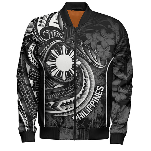 Philippines Filipinos Custom Personalised Bomber Jacket Sun Tribal Patterns Tropical Flowers Curve Style