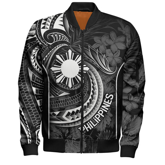 Philippines Filipinos Custom Personalised Bomber Jacket Sun Tribal Patterns Tropical Flowers Curve Style
