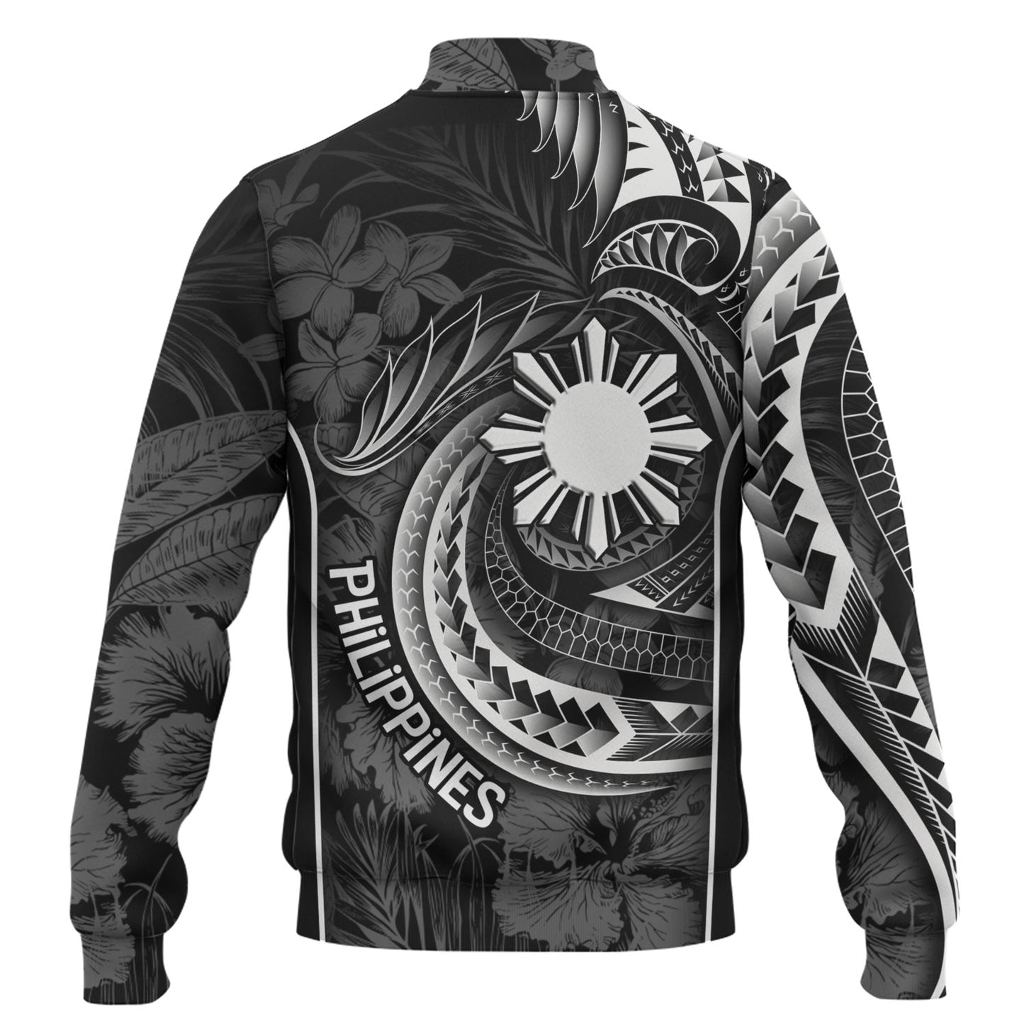 Philippines Filipinos Custom Personalised Baseball Jacket Sun Tribal Patterns Tropical Flowers Curve Style