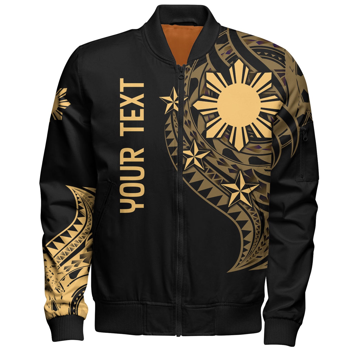 Philippines Filipinos Custom Personalised Bomber Jacket Tatau Gold Pattern
