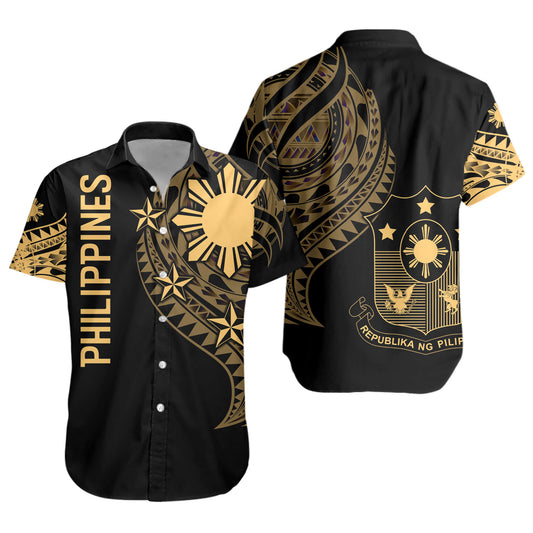 Philippines Filipinos Custom Personalised Short Sleeve Shirt Tatau Gold Pattern