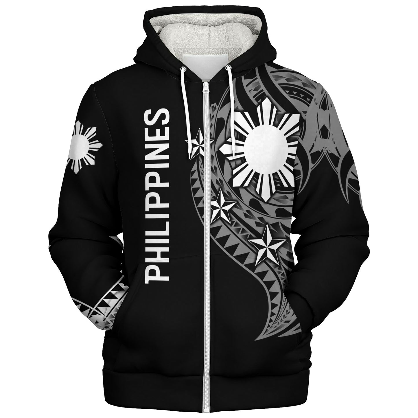 Philippines Filipinos Custom Personalised Sherpa Hoodie Tatau White Pattern