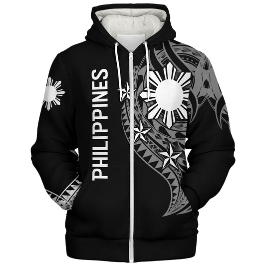 Philippines Filipinos Custom Personalised Sherpa Hoodie Tatau White Pattern
