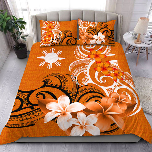 Philippines Filipinos Bedding Set Polynesian Floral Spirit Orange