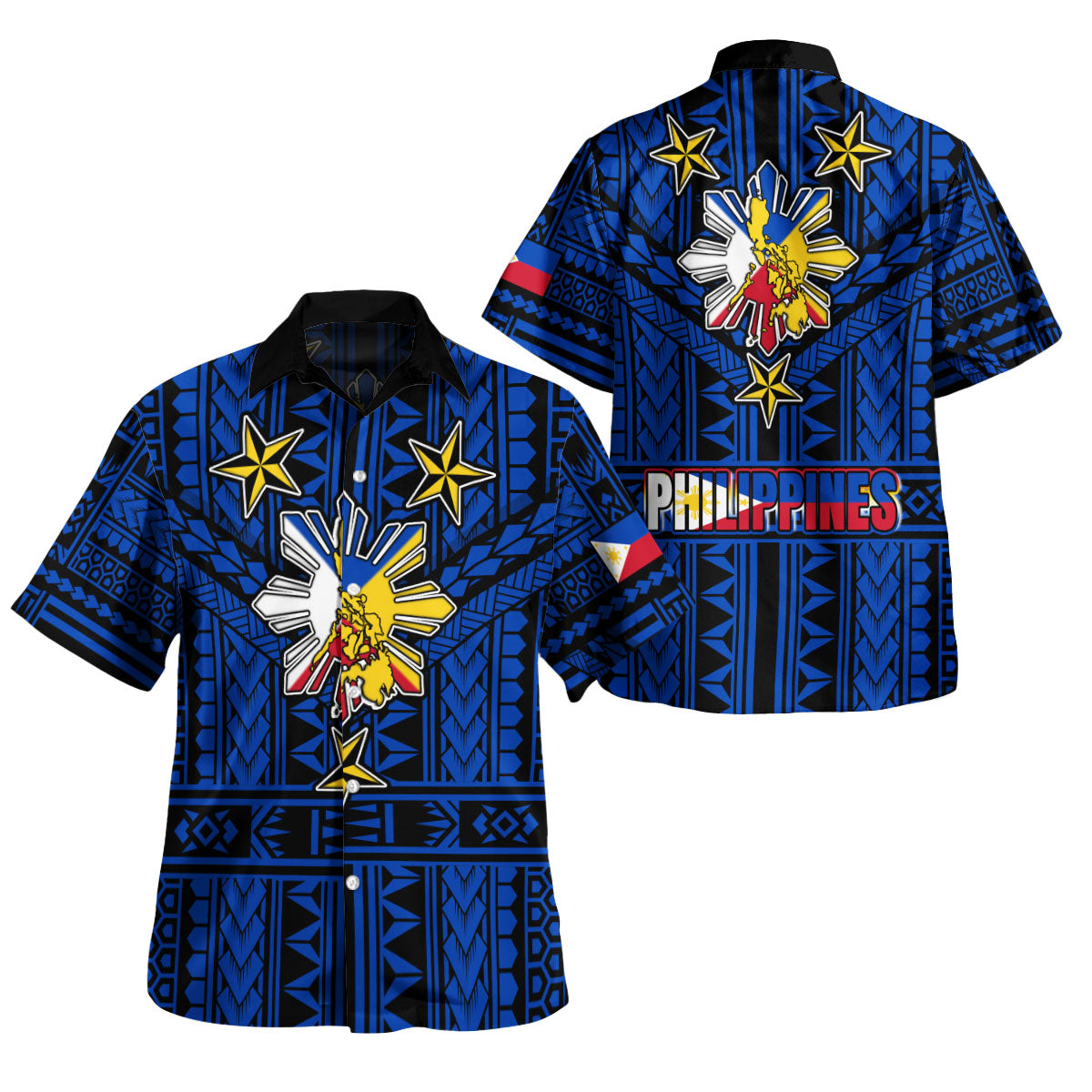 Philippines Hawaiian Shirt - Filipino Sun And Stars Tribal Tattoo Patterns Style