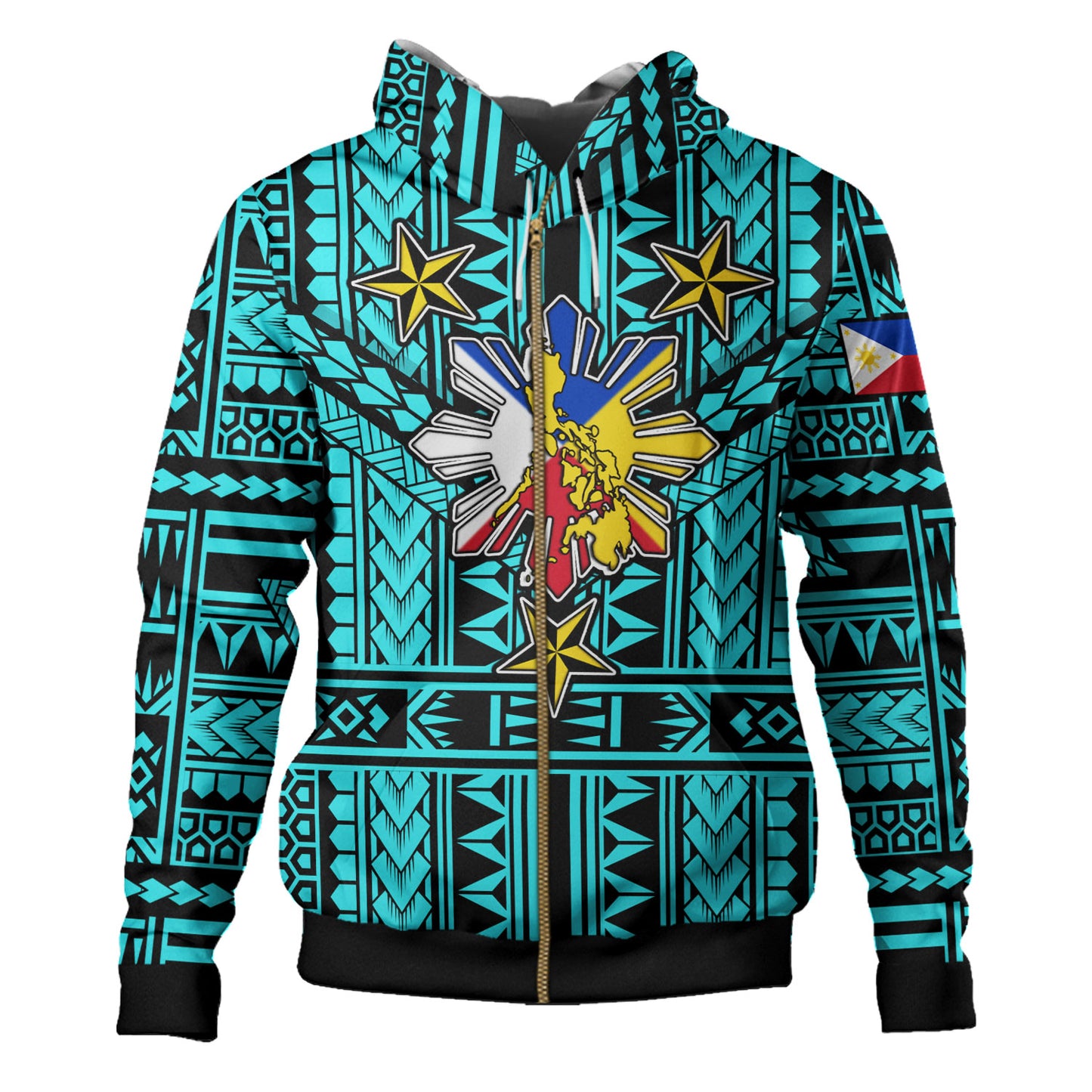Philippines Hoodie - Filipino Sun And Stars Tribal Tattoo Patterns Style