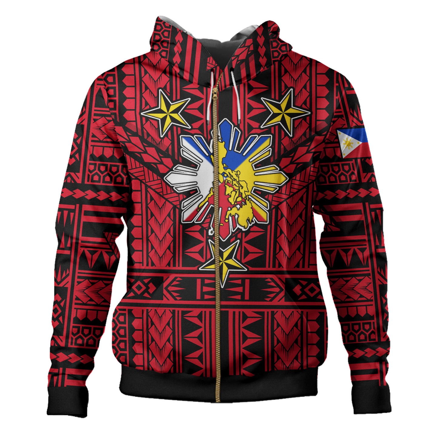 Philippines Hoodie - Filipino Sun And Stars Tribal Tattoo Patterns Style
