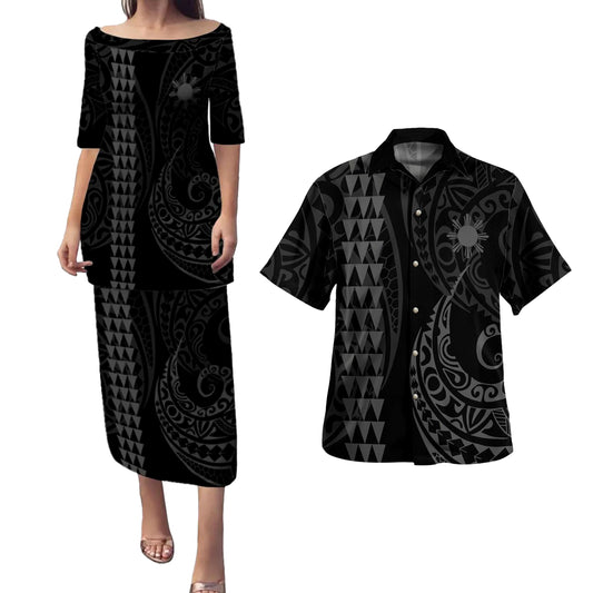 Philippines Filipinos Combo Puletasi And Shirt Kakau Style Grey