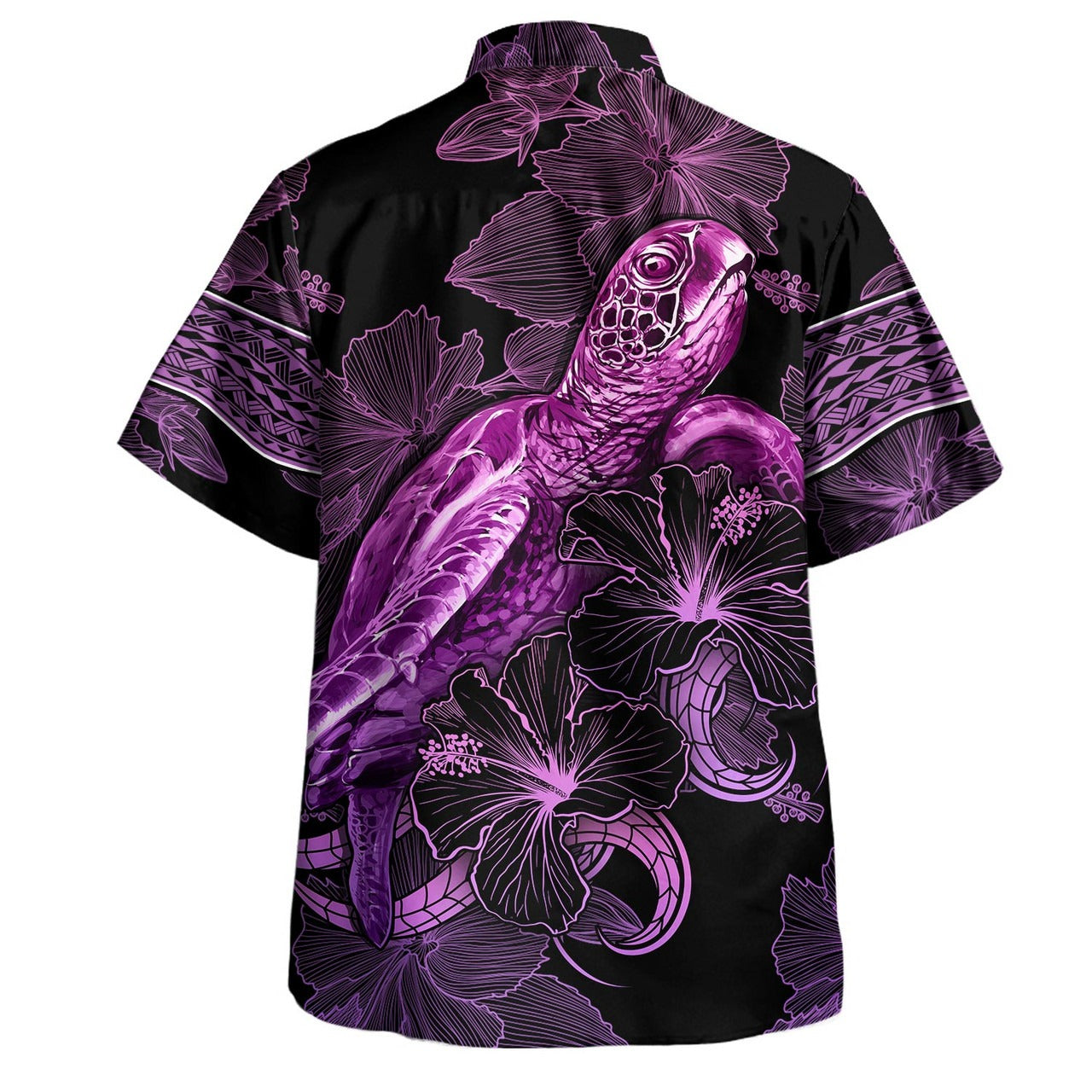 Philippines Filipinos Hawaiian Shirt Sea Turtle With Blooming Hibiscus Flowers Tribal Purple