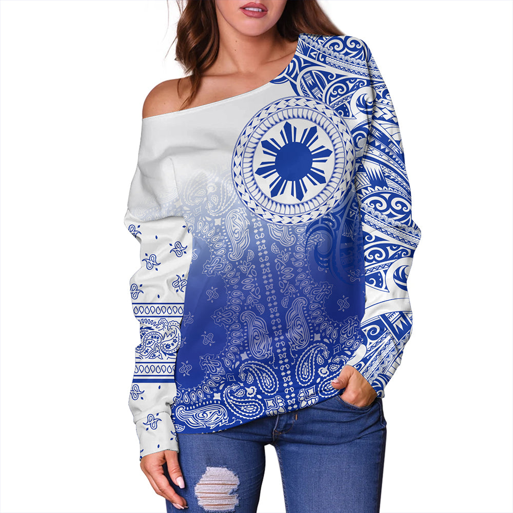 Philippines Off Shoulder Sweatshirt Custom Pattern With Paisley Style