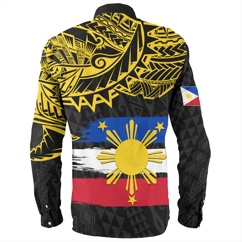 Philippines Filipinos Long Sleeve Shirt Tribal Polynesian Grunge Flag