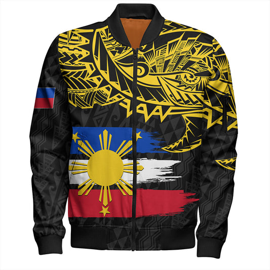 Philippines Filipinos Bomber Jacket Tribal Polynesian Grunge Flag