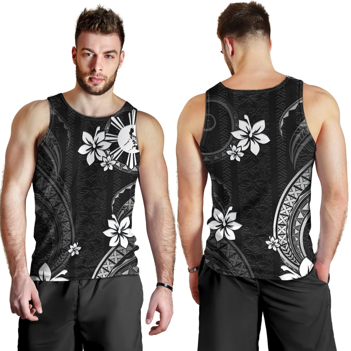 Philippines Filipinos Tank Top Philippines White Hibiscus Flowers Tribal Pattern