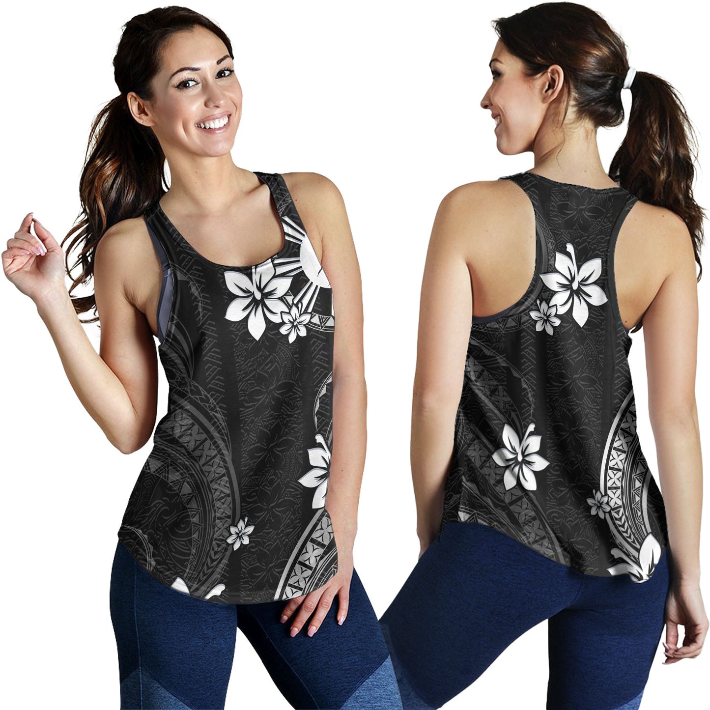 Philippines Filipinos Women Tank Philippines White Hibiscus Flowers Tribal Pattern