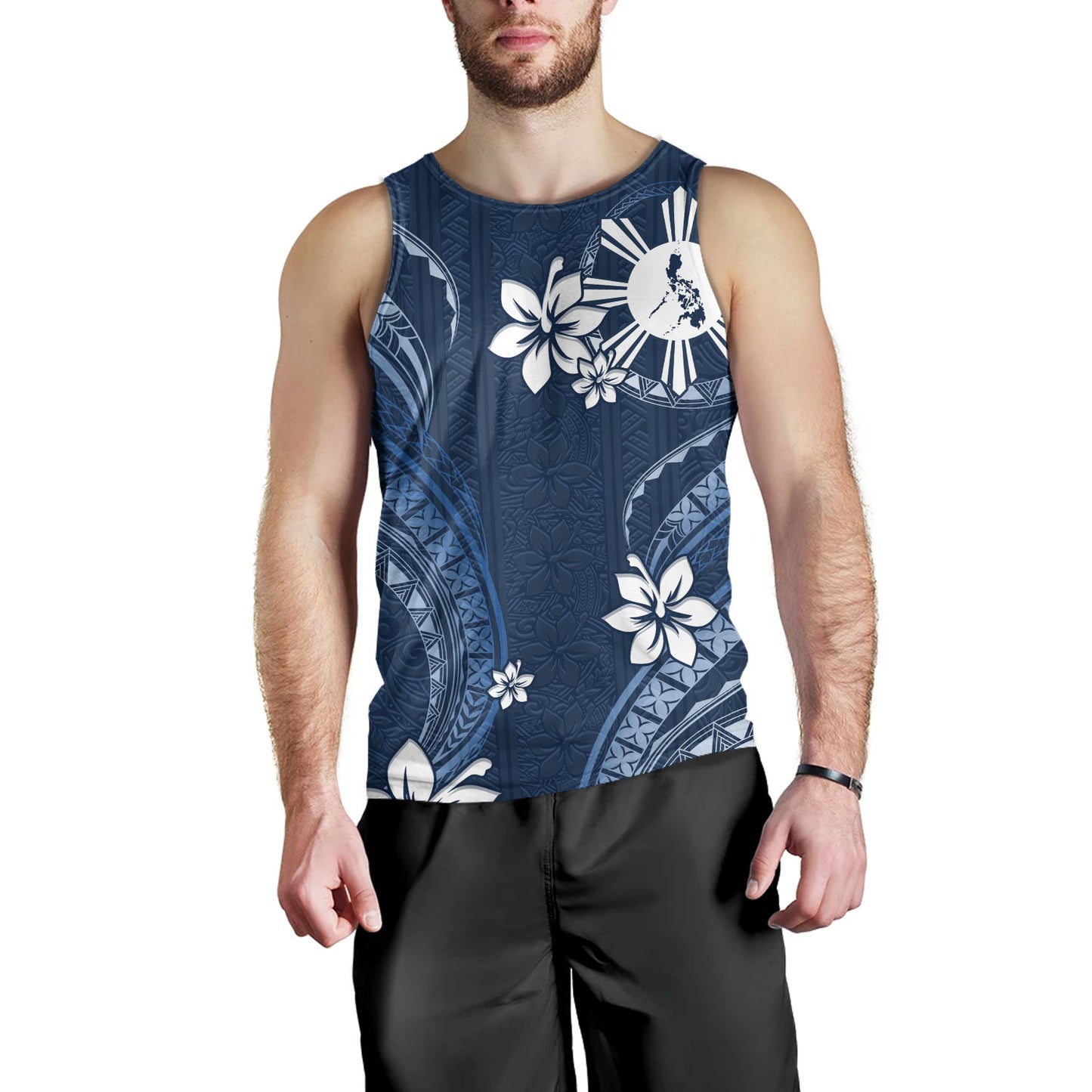 Philippines Filipinos Tank Top Philippines White Hibiscus Flowers Tribal Pattern