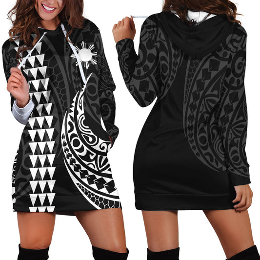 Philippines Filipinos Hoodie Dress Kakau Style White