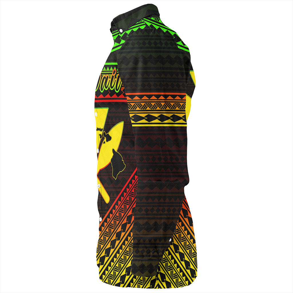 Hawaii Long Sleeve Shirt Polynesian Pattern With Map And Coat Of Arms