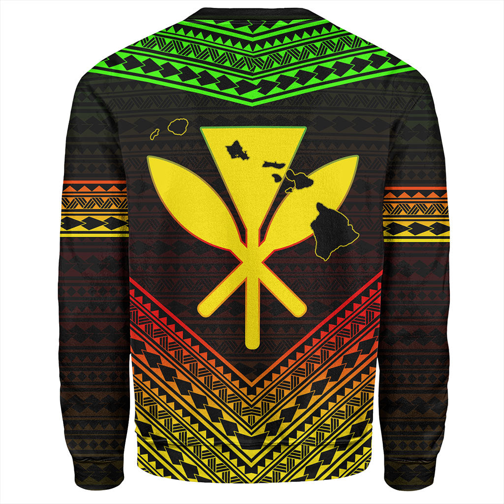 Hawaii Sweatshirt Polynesian Pattern With Map And Coat Of Arms