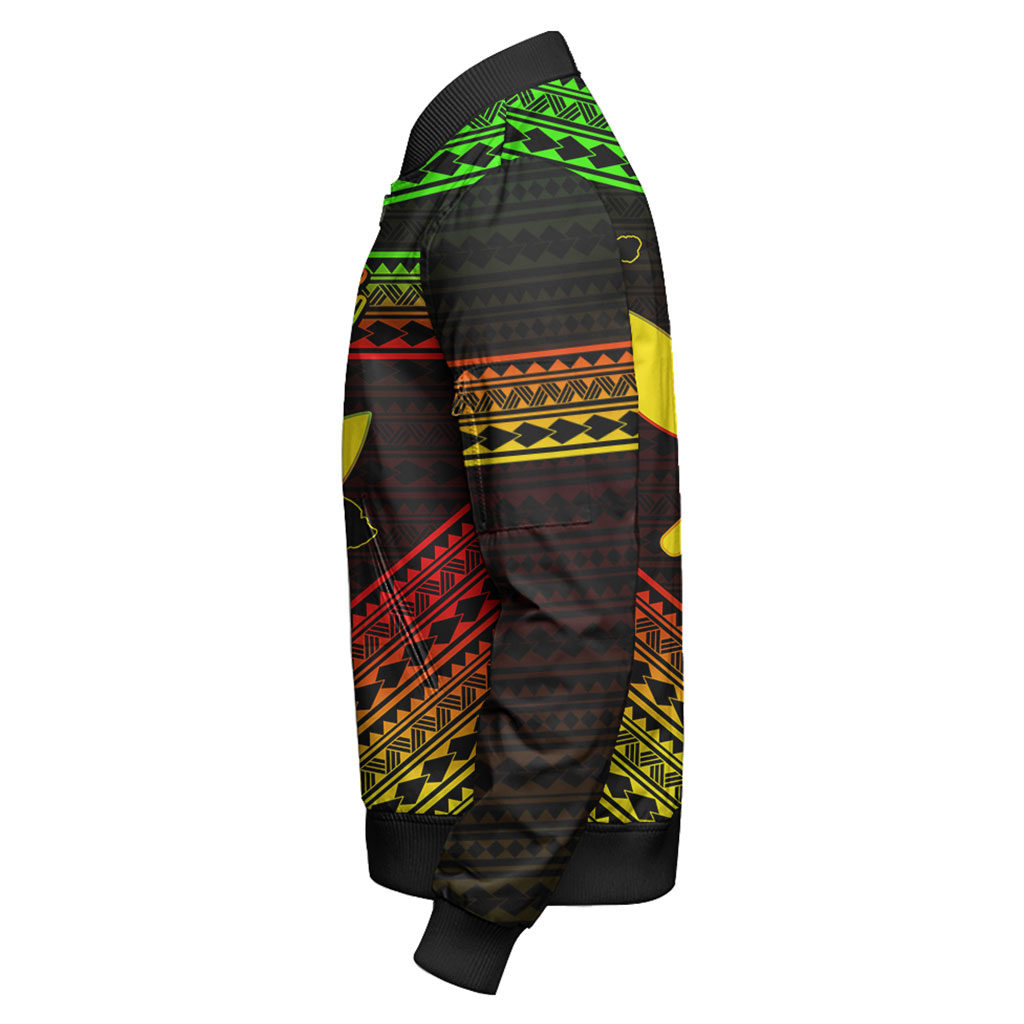Hawaii Bomber Jacket Polynesian Pattern With Map And Coat Of Arms