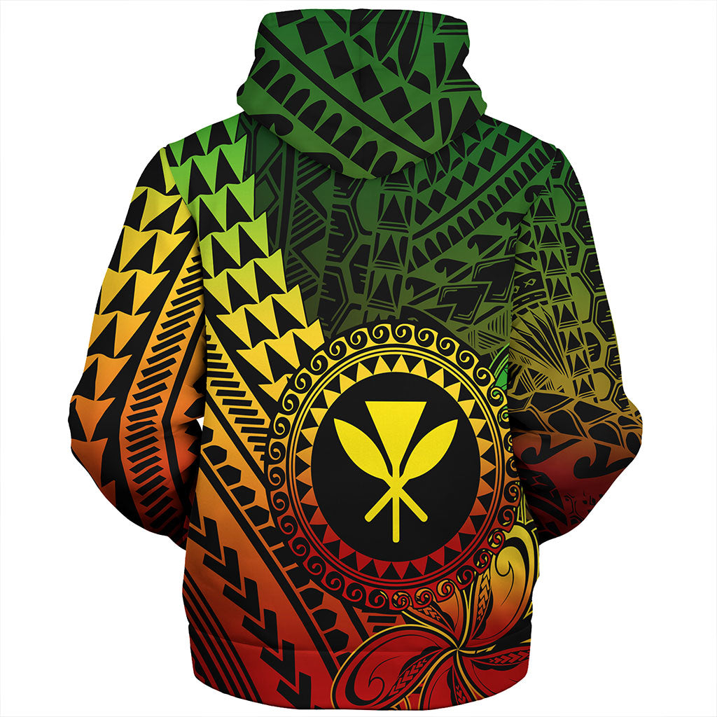 Hawaii Sherpa Hoodie Polynesian Style With Coat Of Arms And Map