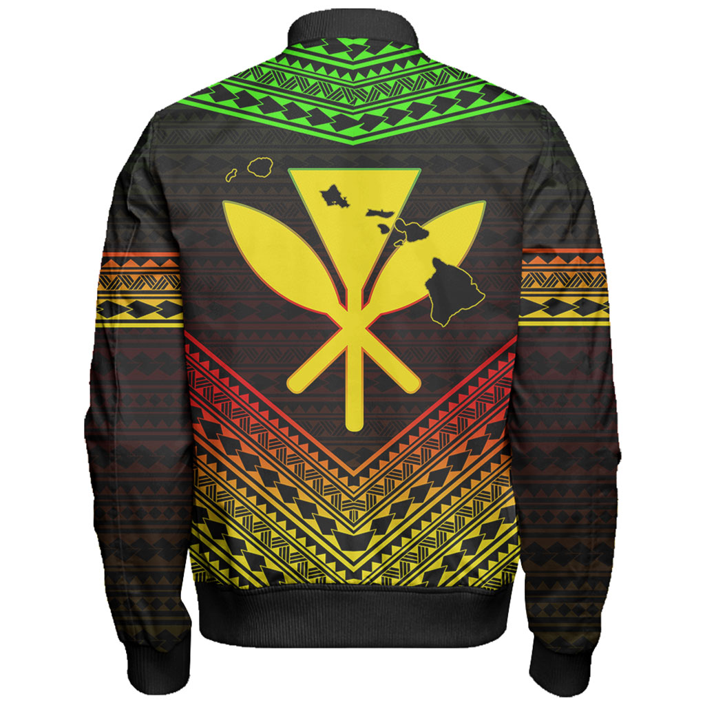 Hawaii Bomber Jacket Polynesian Pattern With Map And Coat Of Arms