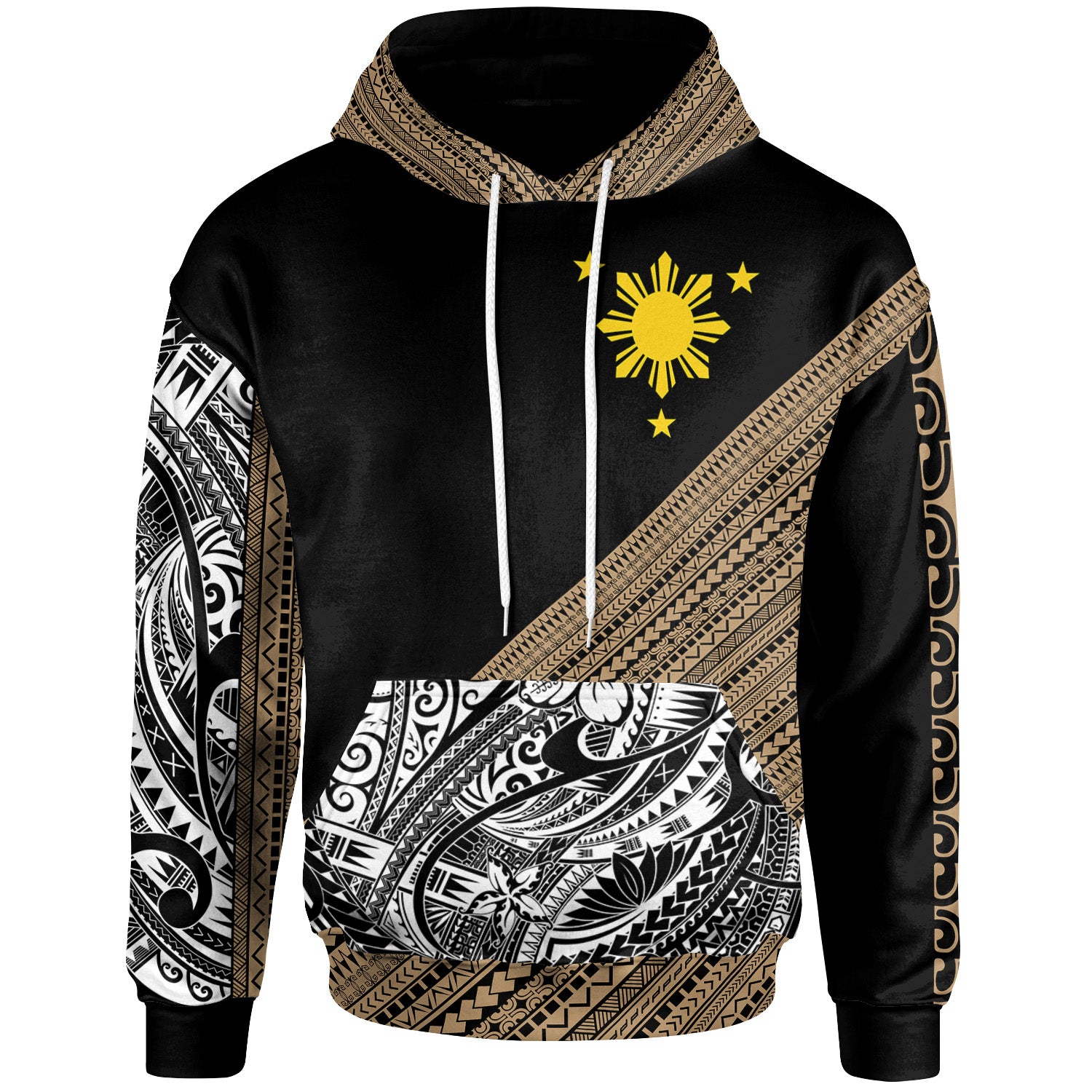 Philippines Custom Personalised Hoodie - Diagonal Pattern Gold