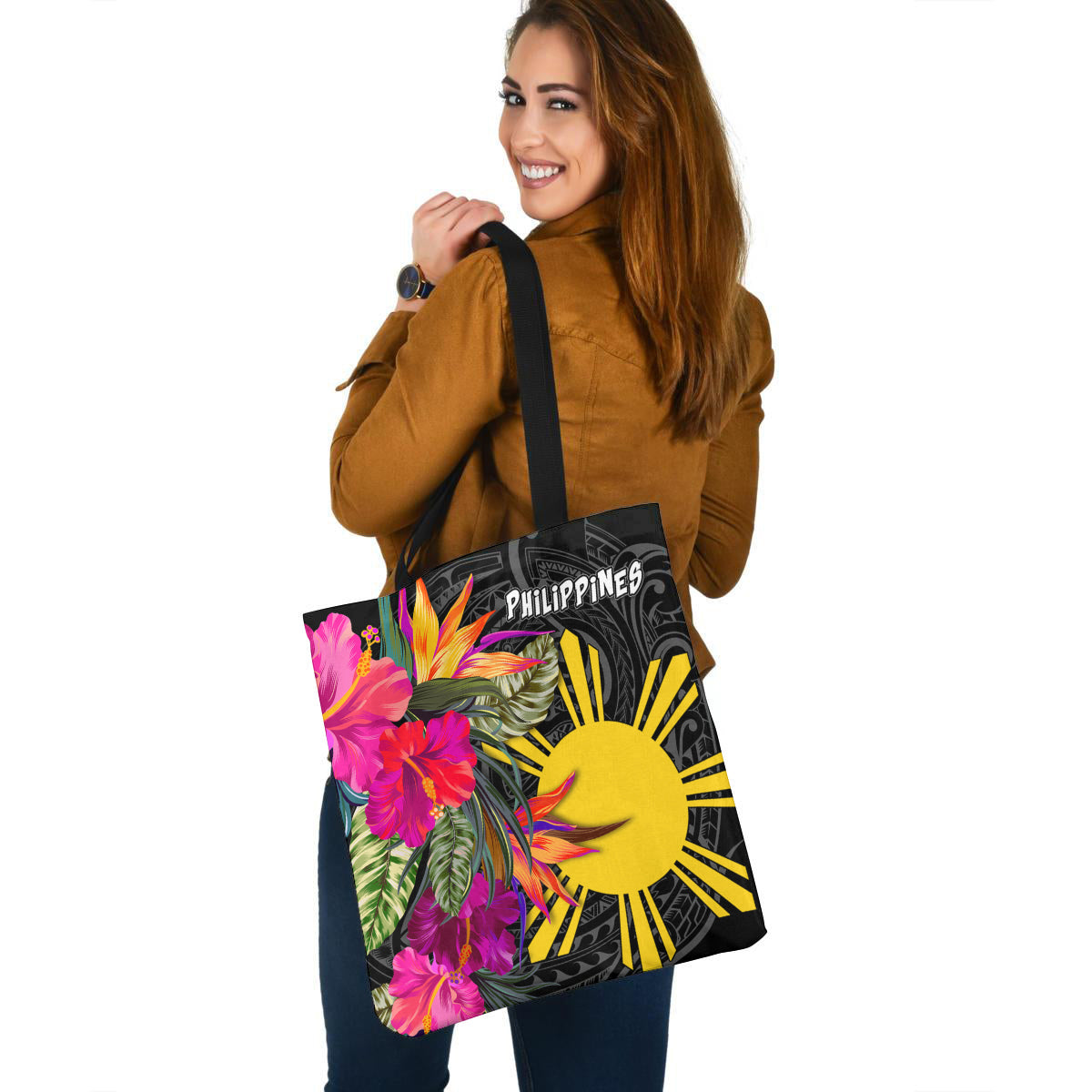 Philippines Custom Personalised Tote Bag Polynesian Hibiscus Pattern