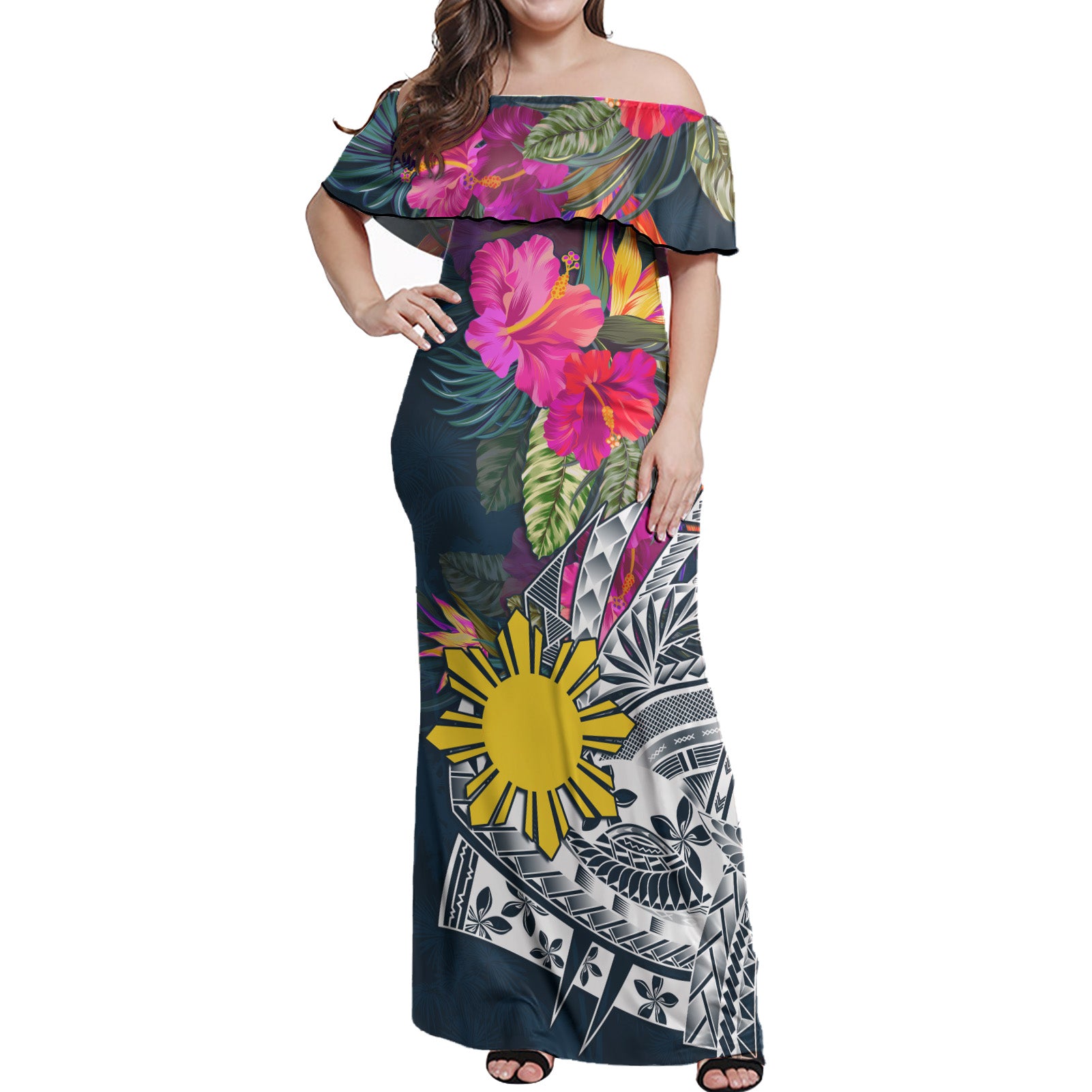 Philippines Filipinos Off Shoulder Long Dress Polynesian Summer Vibes