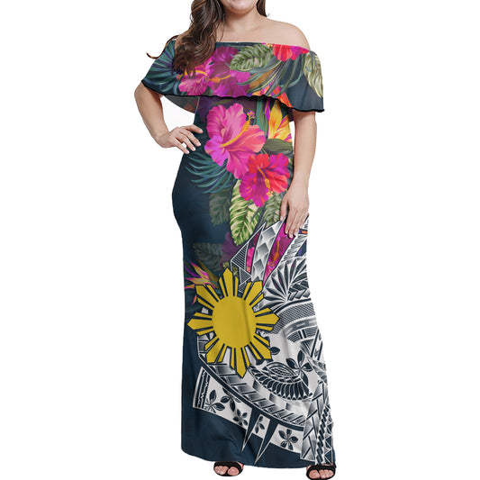 Philippines Filipinos Off Shoulder Long Dress Polynesian Summer Vibes