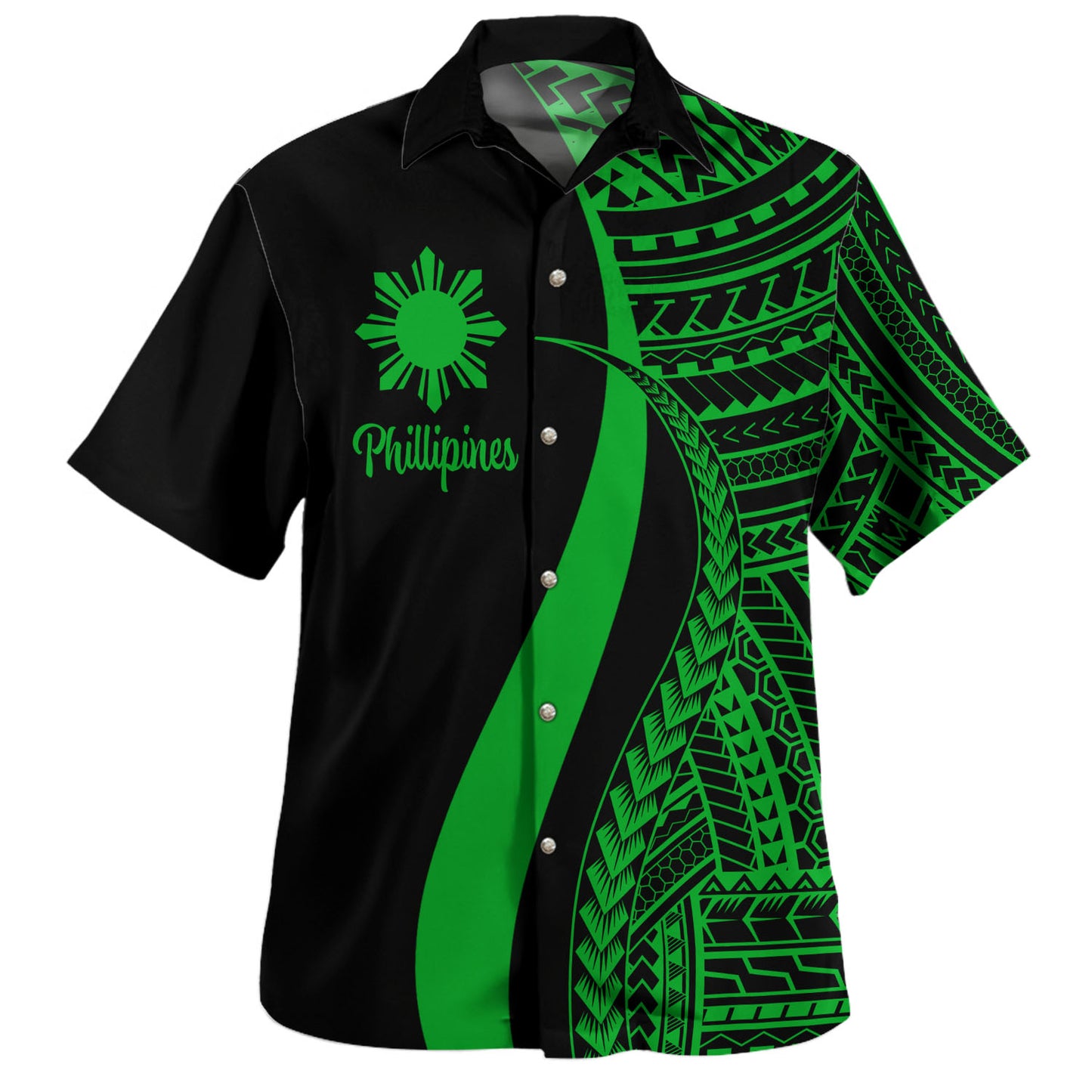 Philippines Combo Dress And Shirt - Polynesian Tentacle Tribal Pattern Green