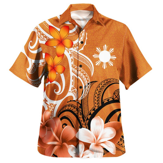 Philippines Filipinos Custom Personalised Hawaiian Shirt Polynesian Floral Spirit Orange