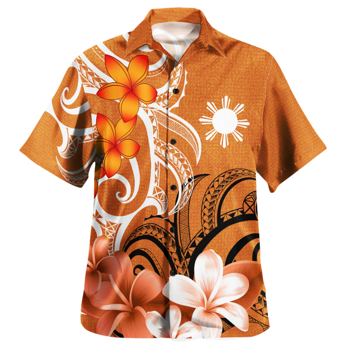 Philippines Polynesian Pattern Combo Dress And Shirt - Floral Spirit Orange
