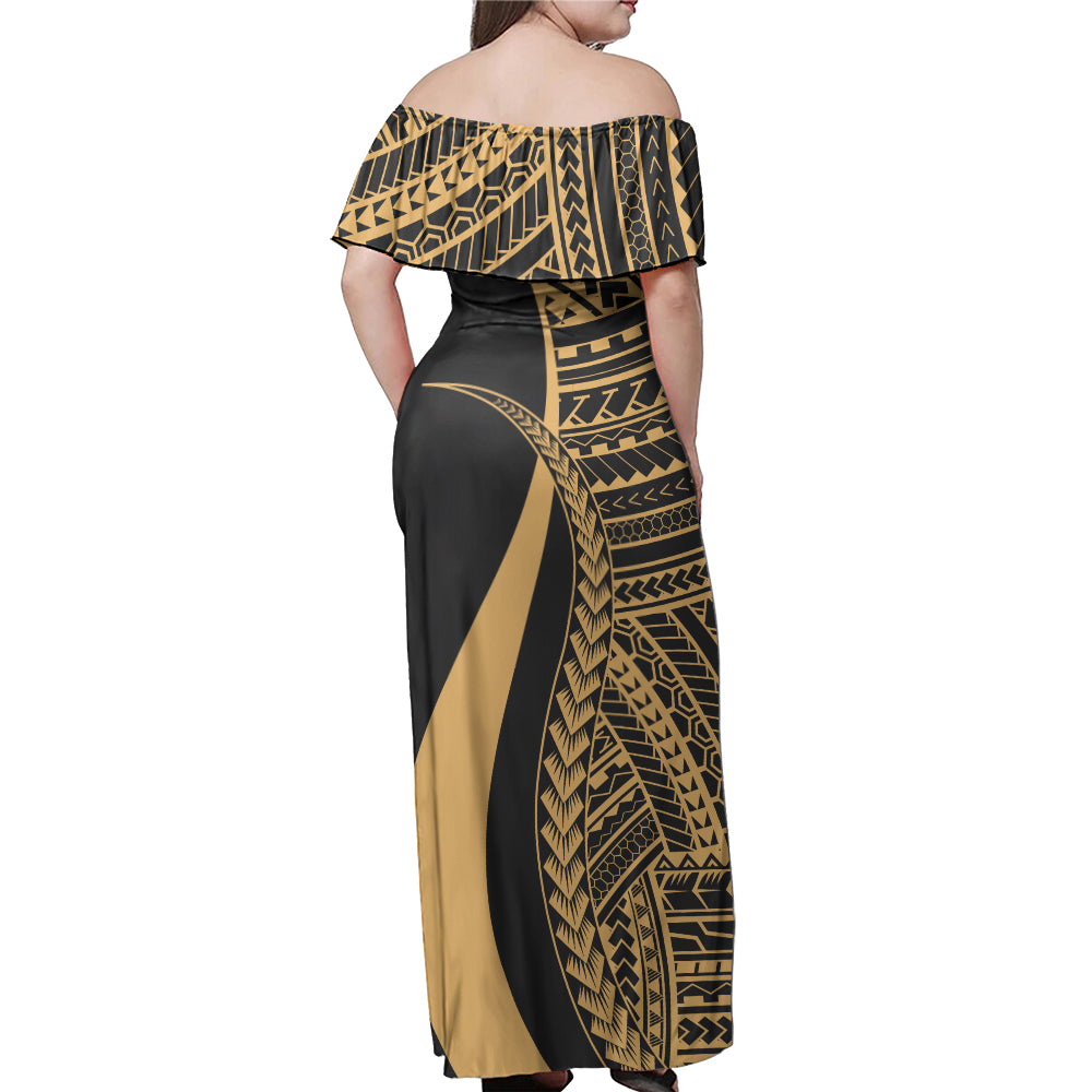 Philippines Combo Dress And Shirt - Polynesian Tentacle Tribal Pattern Gold