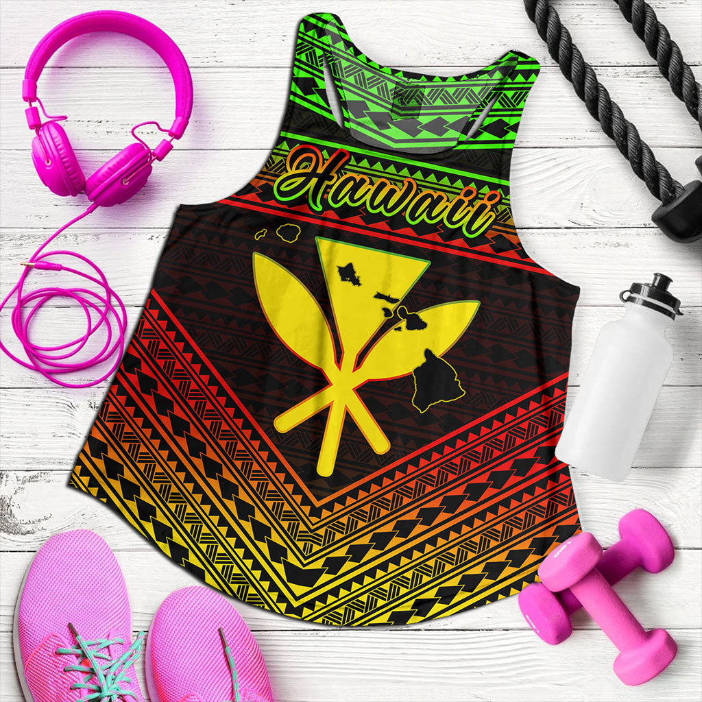Hawaii Women Tank Polynesian Pattern With Map And Coat Of Arms