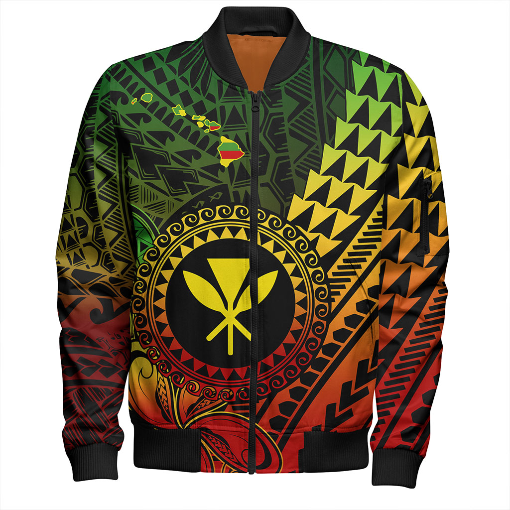 Hawaii Bomber Jacket Polynesian Style With Coat Of Arms And Map