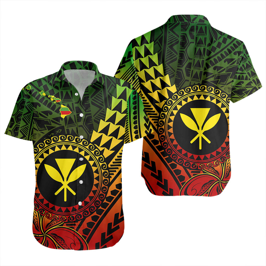 Hawaii Short Sleeve Shirt Polynesian Style With Coat Of Arms And Map