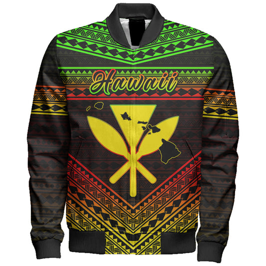 Hawaii Bomber Jacket Polynesian Pattern With Map And Coat Of Arms