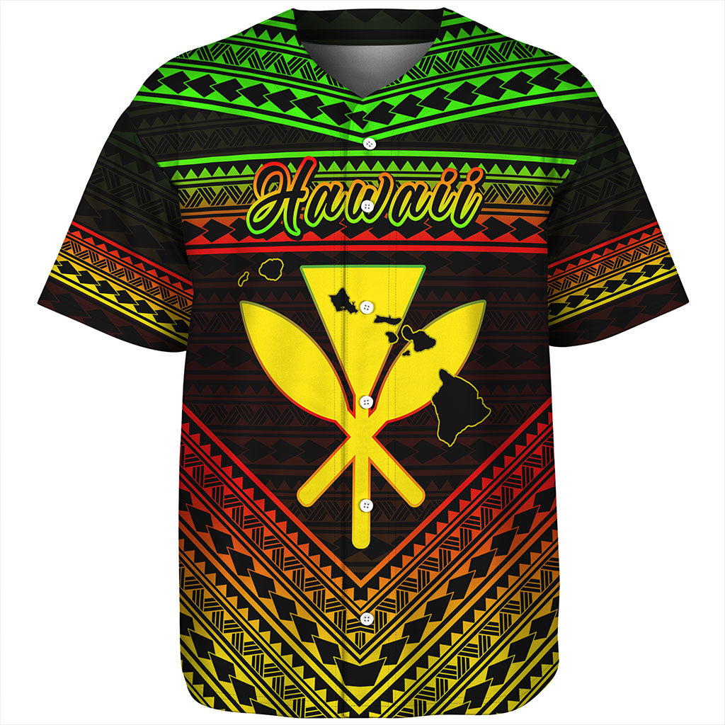 Hawaii Baseball Shirt Polynesian Pattern With Map And Coat Of Arms