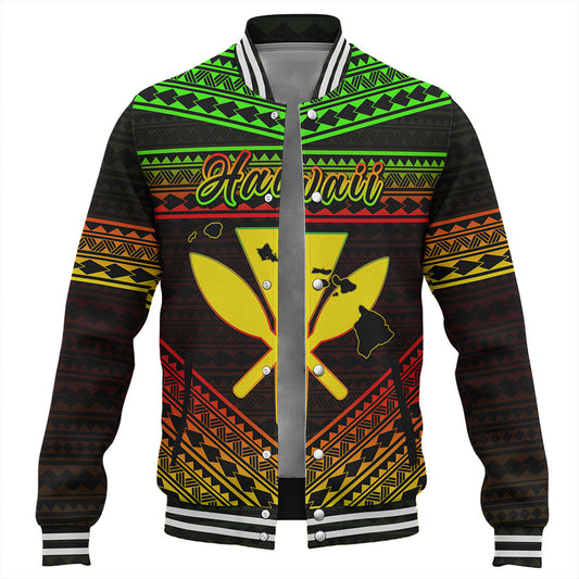 Hawaii Baseball Jacket Polynesian Pattern With Map And Coat Of Arms