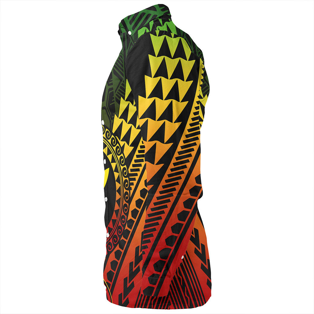 Hawaii Long Sleeve Shirt Polynesian Style With Coat Of Arms And Map