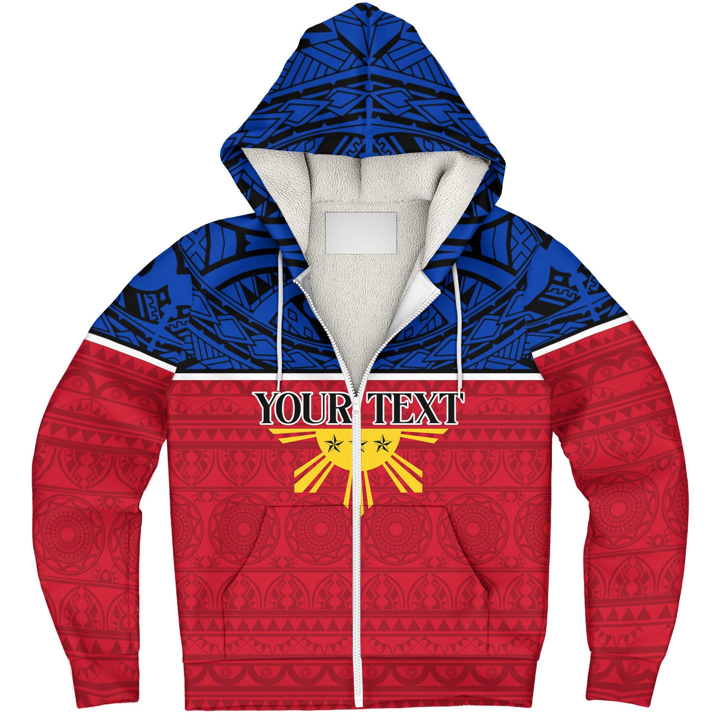 Philippines Filipinos Custom Personalised Sherpa Hoodie Coat Of Arms Tribal Patterns Style